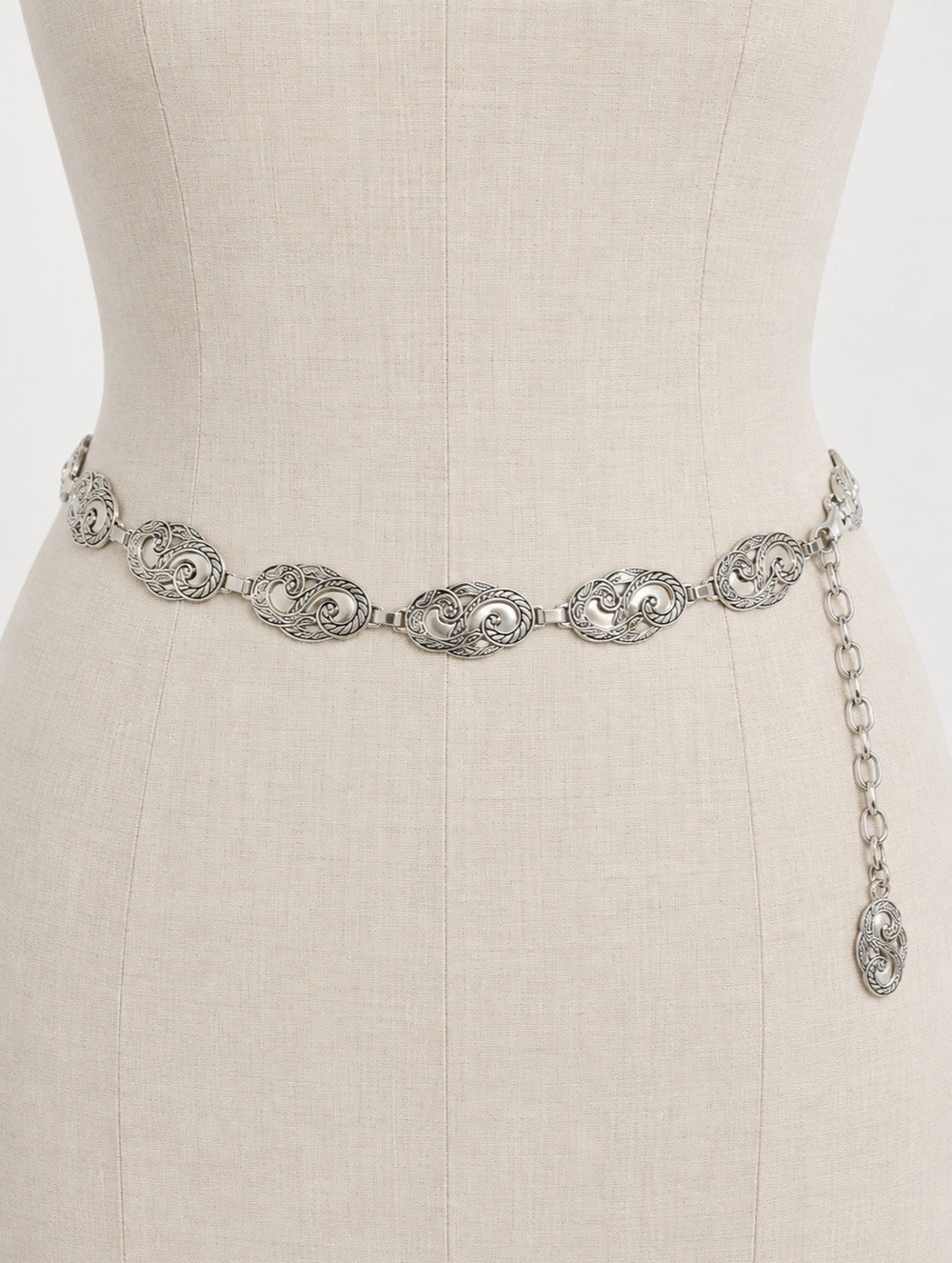 Vintage Silver Tone Concho Belt Southwest Western Y2K Pretzel Link 33"-41"